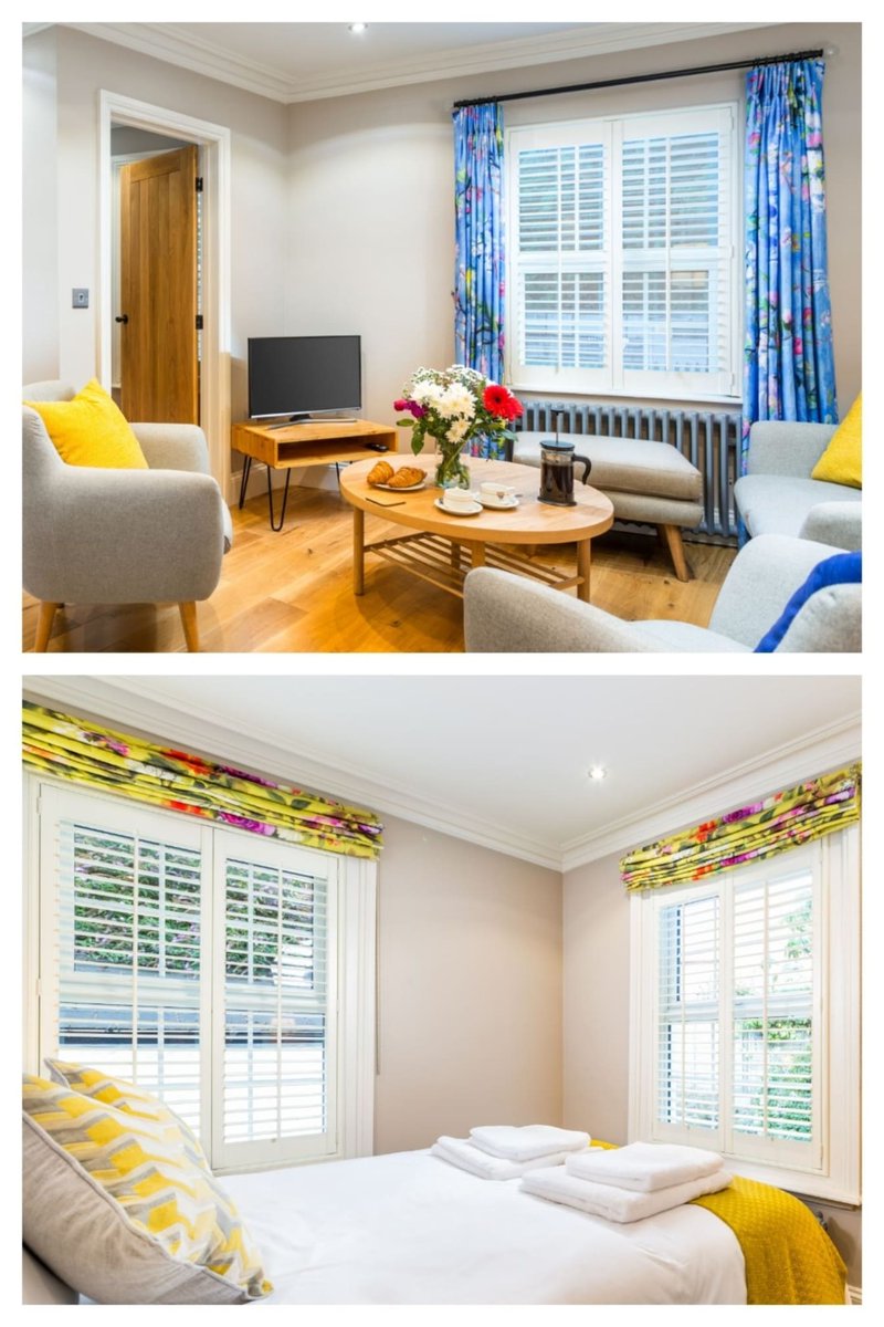 Designer's Guild material's made into blinds and curtains in this stunning little holiday cottage.