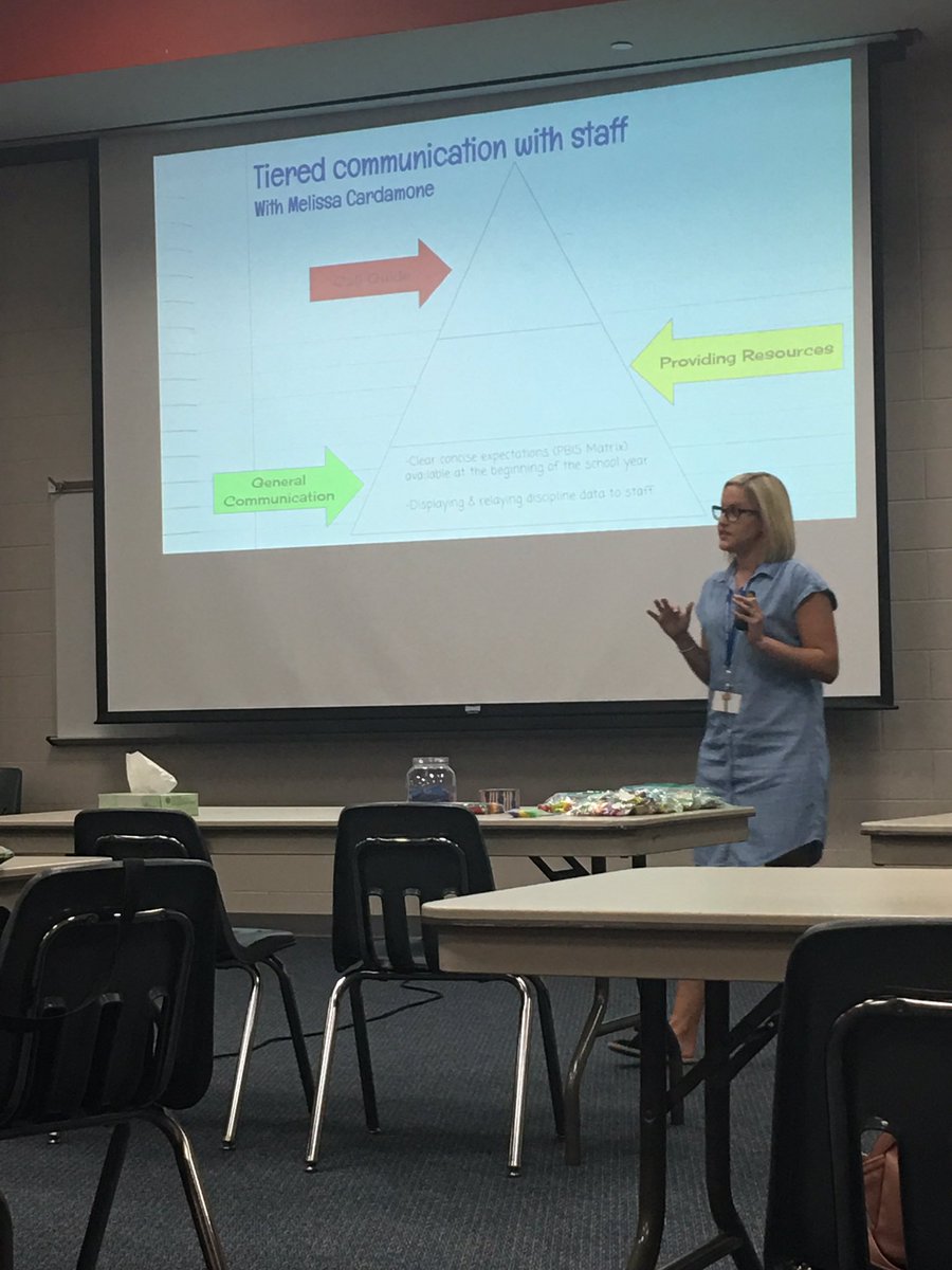 DrAugustave's tweet photo. Sooo proud of my partner in behavior @MrsCardamone aka PBIS Queen. She’s totally rocking it while presenting a presentation on Tiered Communication with Staff members at our BI training. #BeAHooverHero #HooverCFISD #PBIS #MyPartnerRocks https://t.co/3V8D2jDhGr