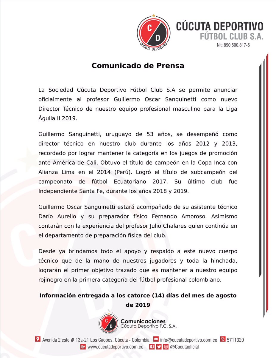 Cucutaoficial's tweet photo. Comunicado Oficial.
Nuevo Director Técnico Cúcuta Deportivo. https://t.co/tR1gaW0lEw