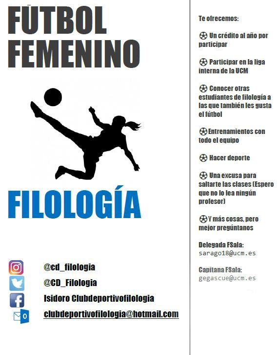 CD_Filologia's tweet photo. ¿Quieres practicar deporte y pasarlo bien en equipo? No dudes en apuntarte a nuestro equipo de futsal⚽️ más info por md🤗 #ucm #filologiaucm #futbolucm #futbolfemenino #ucm2019 #welcomeucm2019 https://t.co/LPAz7Z2l7Q