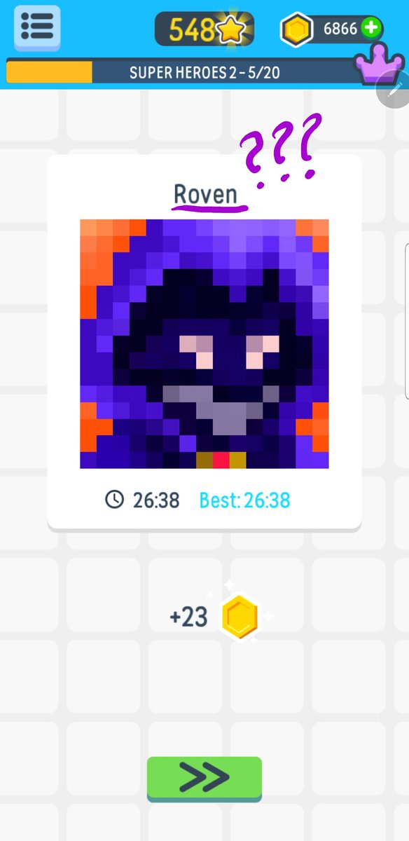 acieffe's tweet photo. @tarastrong I can't believe this game. Logic Pic must not have rights to character names, but lowres images are okay. Lol #raven #dccomics https://t.co/91Z2FwWKpU