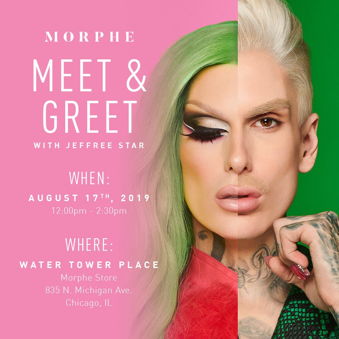 HI CHICAGO, HOW ARE YA? 🍓 This Saturday I’ll be cutting the ribbon at the NEW @MorpheBrushes store at @WaterTowerPlace!!! 💚 Wanna meet me? Enter here: nvite.com/grandopening/j…