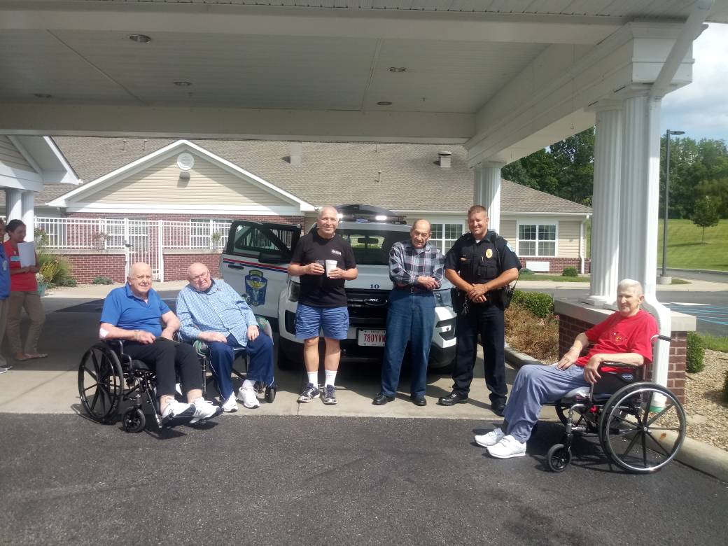 NorthpointeOaks's tweet photo. We were surprised when a police cruiser showed up to our facility today. Thankyou to our volenteer Carl who arranged this special mens group!#TrilogyLiving @TrilogyLiving #Simplesummerpleasures https://t.co/5FFHNcyei9