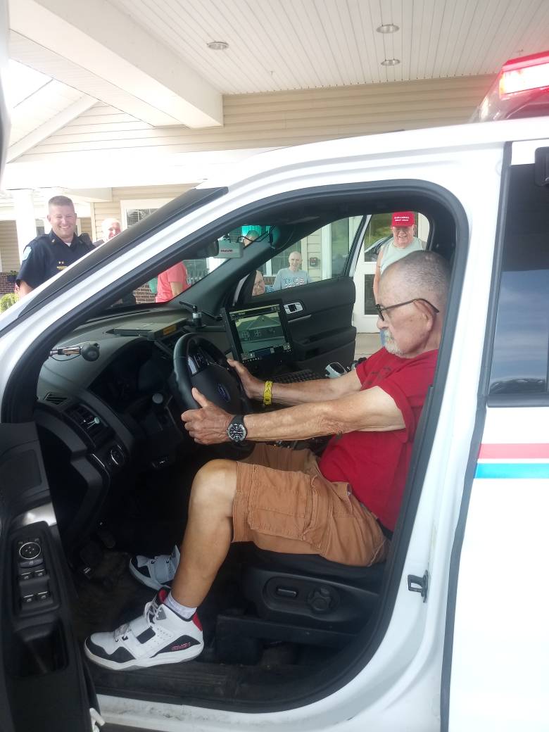 NorthpointeOaks's tweet photo. We were surprised when a police cruiser showed up to our facility today. Thankyou to our volenteer Carl who arranged this special mens group!#TrilogyLiving @TrilogyLiving #Simplesummerpleasures https://t.co/5FFHNcyei9