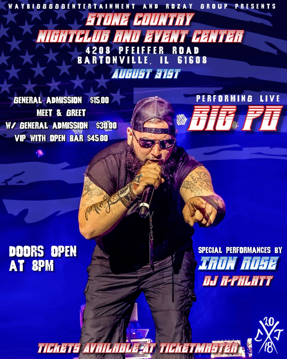 StreetScience01's tweet photo. ๐จ๐จ๐จ๐จ
The best #concert event in 2019!
Itโs @thereal_bigpo, #August 31st at Stone Country Night Club!
@DJ_A_Phlatt will be on the 1s&2s and there will be a special #performance from #IronRose!
Contact us about โMeet & Greetโ tickets and #drinkspecials!
#bigpo #stonecountry https://t.co/zUSJyzBemI
