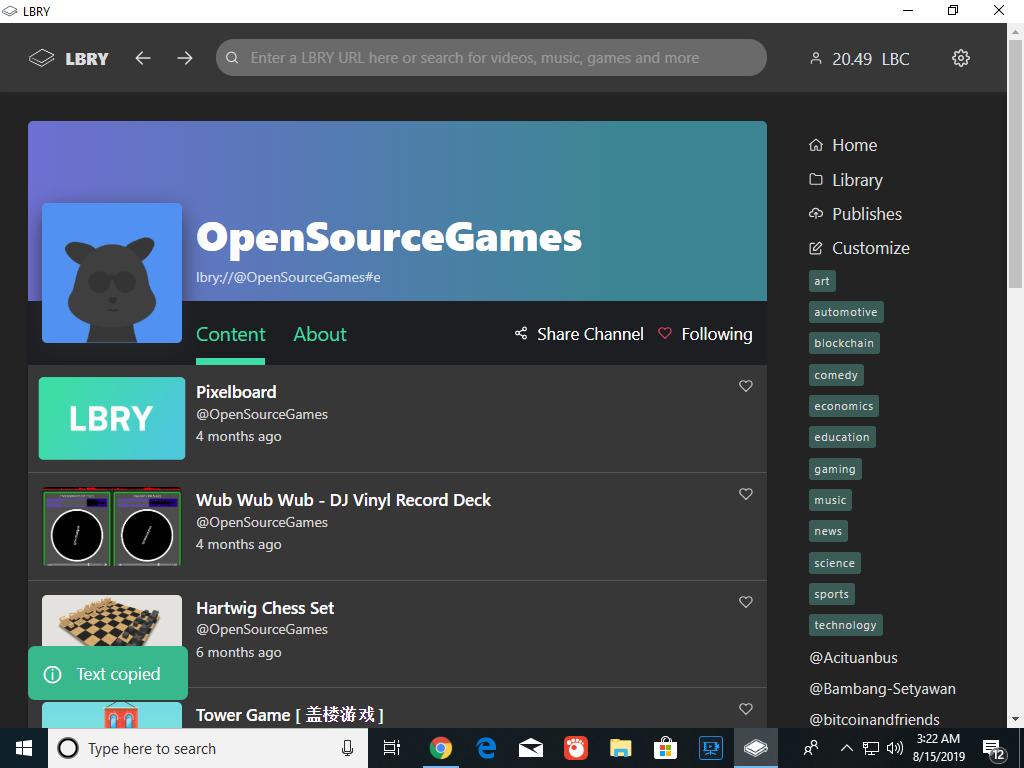 kristianto18's tweet photo. With LBRY App you can play games in app itself
Like Open Source Games(https://t.co/q3QHxWg92K) channel from LBRY Kingdom of Digital Content sharing platform
#LeavingYouTube #LBRY #LBRYFan #ilovelbry #gaming #games
Download @LBRYio Today at https://t.co/cEMCNAvfMy to play games https://t.co/wPIpxIhwAW
