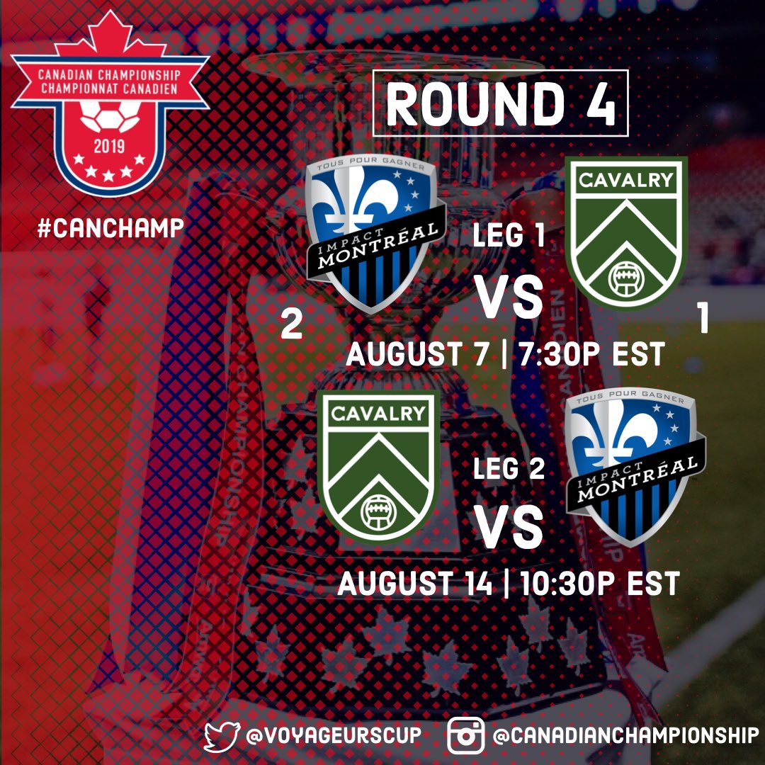 VoyageursCup's tweet photo. 🇨🇦Canadian Championship🏆
 
📣MATCHDAY 8 PREVIEW📣

⚔️ Cavalry 🆚 Montreal
↩️ 2-1 AGG (MTL)
🏟 ATCO Field
📅 Wed, Aug 14
⏰ 10:30 ET

Cavalry look to pull off the upset and fight back from a goal deficit to be the 1st CPL team to the Finals

#CAVMTL 
#CanChamp
#CanChampxOneSoccer https://t.co/NSEVEQjF6w