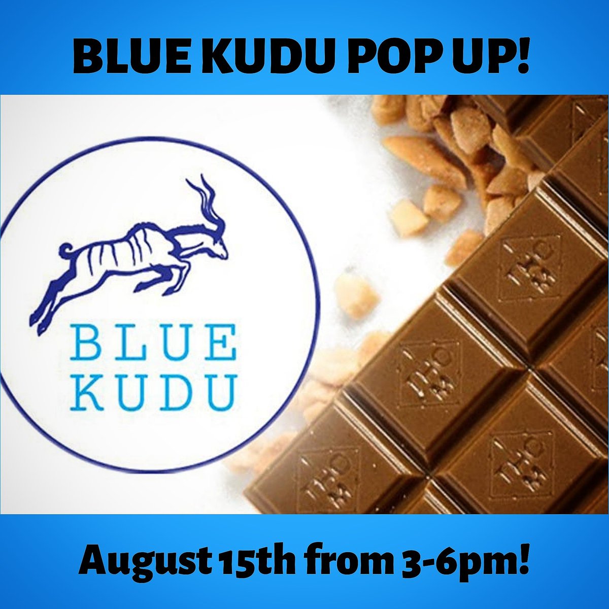 ProhibitionHerb's tweet photo. We'll be offering 25% off @bluekuduedibles all day August 15th! Come learn why Blue Kudu Chocolate Bars are one of the top edibles! With 5mg pieces it's easy to control your dose, and they offer tons of delicious flavors! 
#bluekudu #edibles #chocolate #popup #prohibitionherb https://t.co/5hz7lByAQF