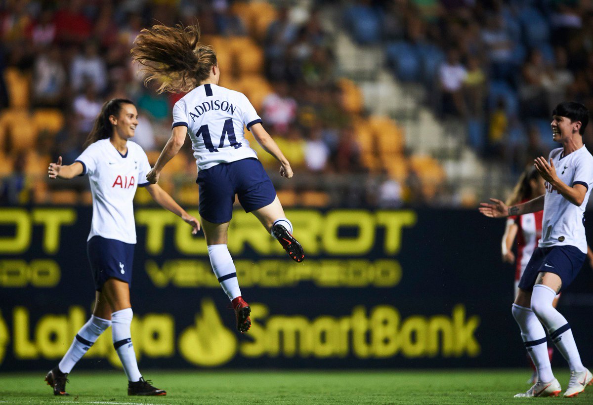 SpursWomen's tweet photo. The assist 👌@AshNev10
The finish 🔥 @Aa_addison4

[1-0 up]

#SpursInSpain ⚪ #COYS https://t.co/Eqb8pOiVQn
