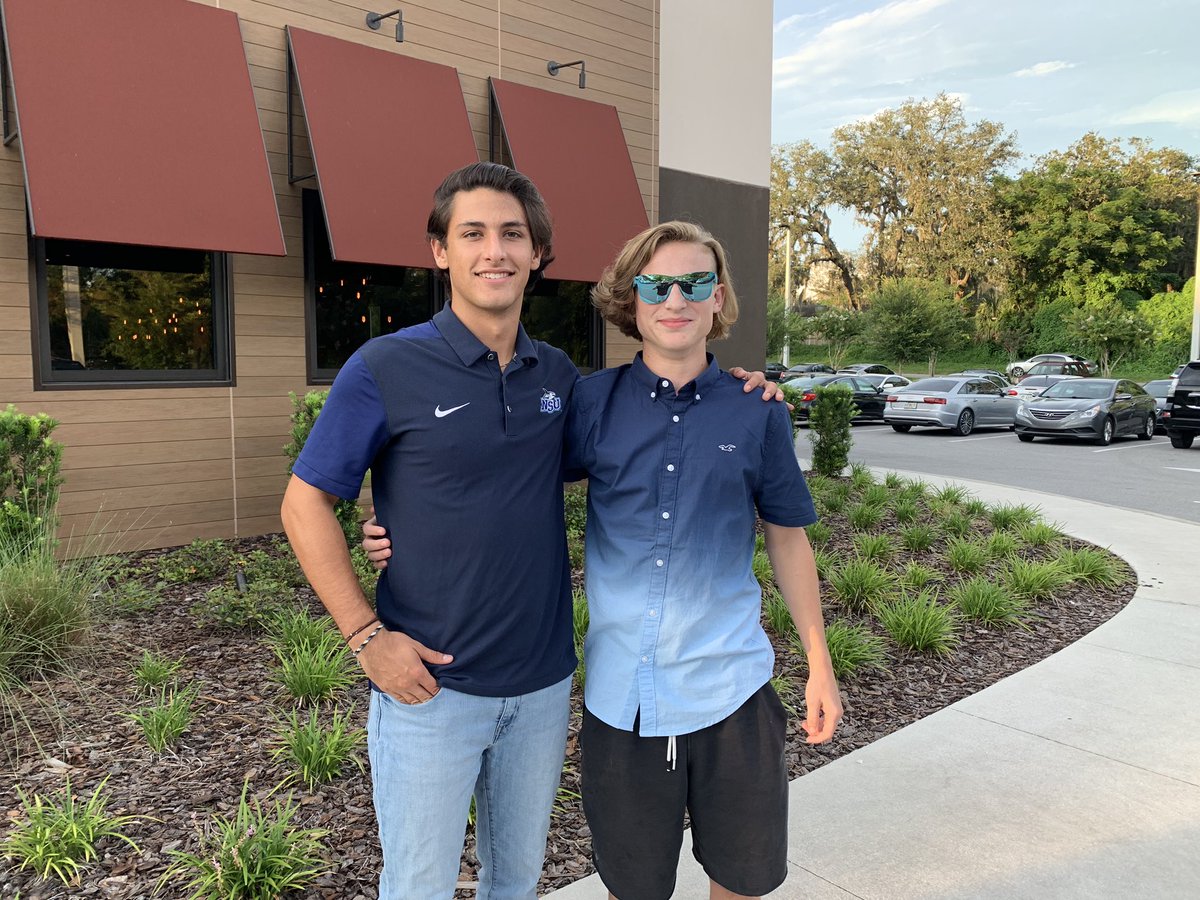 CP7Baseball's tweet photo. Last 🥩 supper 4 a while. Good luck! Make mom proud! Fall 4.0 earns another🥩 #HongreeFreshman #EarnUrKeep @CooperPitman7 @cbomans2 @NSU_Baseball @oviedo_baseball https://t.co/FVmZKHDyIc