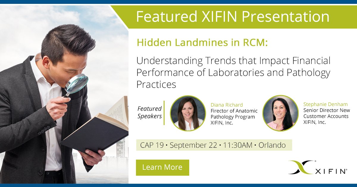 XiFin's tweet image. Planning on attending #CAP19 in Orlando? Don't miss our presentation on trends that are impacting the financial performance of labs and #pathology practices! bit.ly/33yfyRF