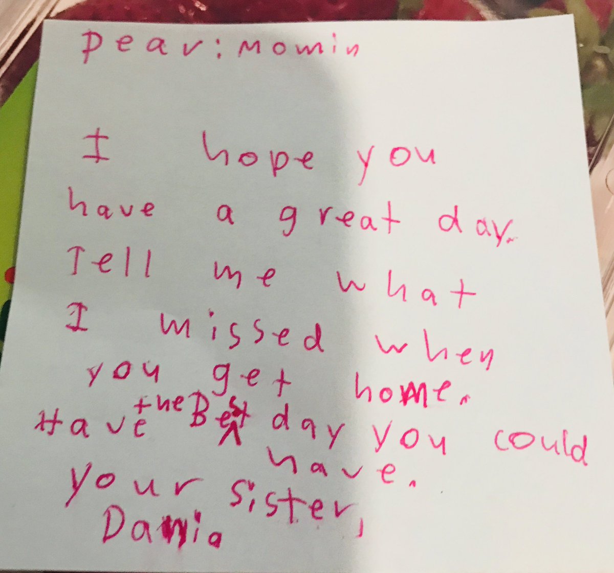 EducationIQ's tweet photo. My daughter was sick for the first day of School, so she wrote a note for her brother  and placed in his bag as a surprise.  #twins #FirstDayOfSchool2019 https://t.co/lErbP1RkfW