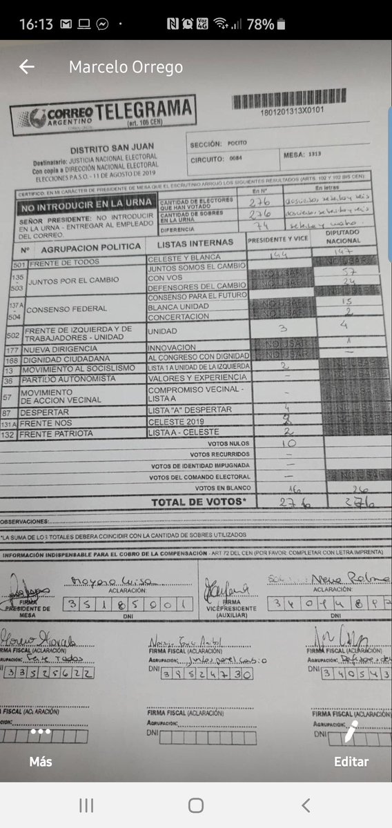 lorenavarta's tweet photo. @elisacarrio Lilita desde San Juan te escribo, yo voté a Macri, en el escrutinio en mi mesa no contabilizaron ningún voto, te mando las pruebas https://t.co/Xgmj70GR0S