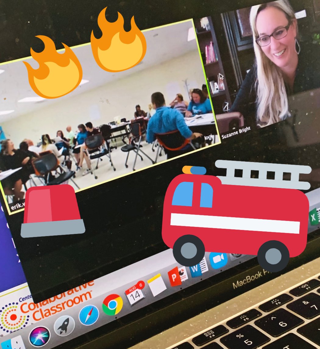 DrSuzanneBright's tweet photo. When virtual Professional Learning is so hot that the fire alarm goes off 4 times in your session...🔥 🚨 🚒 Loved laughing with my new friends in Michigan as they launch #CaringSchoolCommunity #collabclass #RelationshipsMatter #SEL #PLhumor https://t.co/jgqBlHW0sK