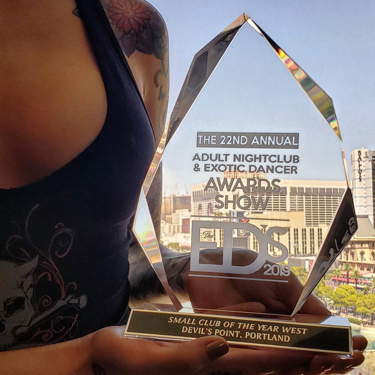DevilsPoint_PDX's tweet photo. After 6 years of being nominated at the Exotic Dancer Awards Show, we finally won one!!! Thank you Exotic Dancer Publications, all our staff and the people who voted Devils Point the Best Small Strip Club in the West for 2019! #devilspointpdx #theedawards2019 @EDpublications https://t.co/Hf81xaMzxV