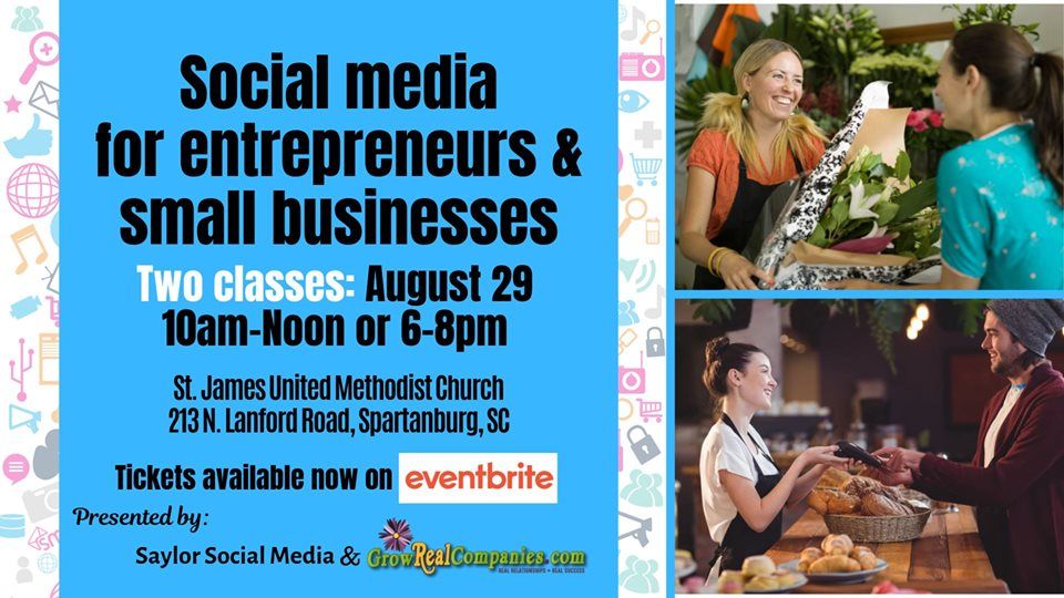 Entrepreneurs - ready to step up your digital efforts?  Come to the Social Media for Entrepreneurs and Small Businesses class on Aug. 29. Mary Lu Saylor of Saylor Social Media and Grow Real Companies presents a low-key, fun class where you will learn how to win with social media!