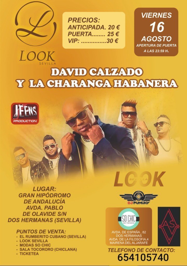 CONCIERTAZO DE LA CHARANGA HABANERA en Look Sevilla
 Fecha: 16/08/2019
 Hora: 23:30
Localización: Discoteca Verano Look.Avenida de las Universidades, s/n 
Dos Hermanas, Sevilla, España
<a href="/_LookSevilla_/">Look Sevilla</a>