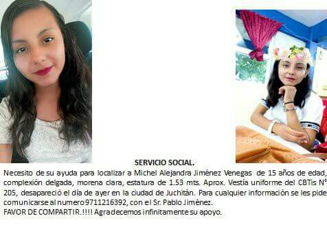#TeBuscamos Michel Alejandría Jiménez Venegas, 15 años, 2/9/17 #Juchitán #Oaxaca #911 <a href="/LaHoraDelRuco/">LaHoraDelRuco</a>