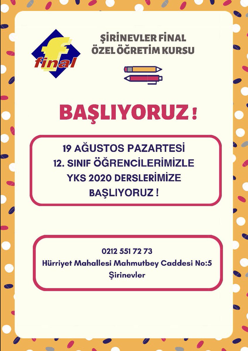 SirinevlrFinal's tweet photo. 👉 12.sınıf öğrencilerimiz için hızlandırma derslerimiz 19 Ağustos Pazartesi günü başlıyor. 02125517273

#YKS2020
#2020tayfa
#TYT
#AYT
#12SINIF
#HIZLANDIRMA
#ŞİRİNEVLER https://t.co/opHOzND97k