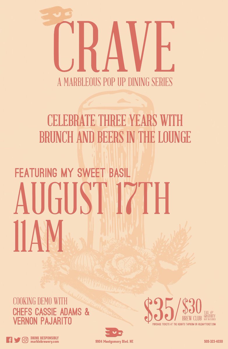 MarbleBrewery's tweet photo. Get your tickets for this special #MBHeights #Anniversary #Brunch with @mysweetbasil505 at https://t.co/S7oghkzuEt today! https://t.co/PpBqgipdlI