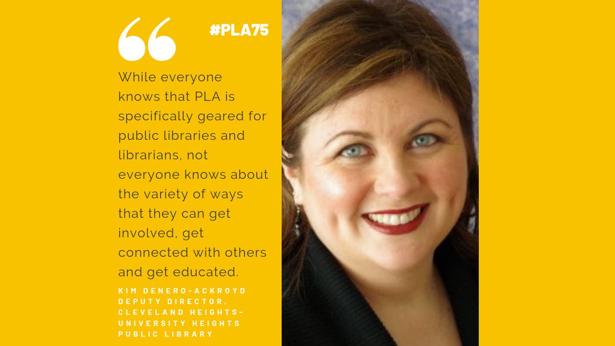 ALA_PLA's tweet photo. What have you learned through volunteering with PLA? Kim DeNero-Ackroyd, PLA member of 16 years, shares her story in honor of PLA's #75thAnniversary. Read Kim's full story and share your own at https://t.co/279pYaiFeC! #PLA75 #publiclibraries https://t.co/QpDZDIeKHB