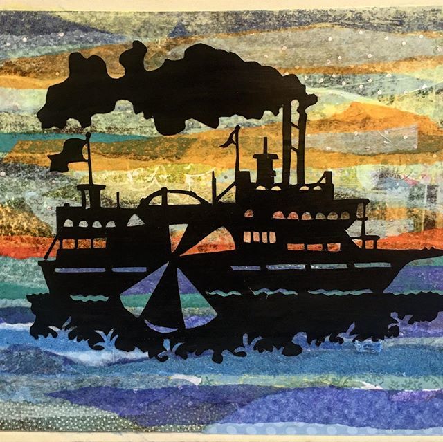 rework_create's tweet photo. Rainy day art making in the gallery today. Lee Stadler created this piece using salvaged tissue papers for the background, and one of our mom’s paper cuttings that she did in her eighties. The substrate is the cover from a 1950s college yearbook that bel… https://t.co/QLDgLccdsY https://t.co/U4GgM9xLSx