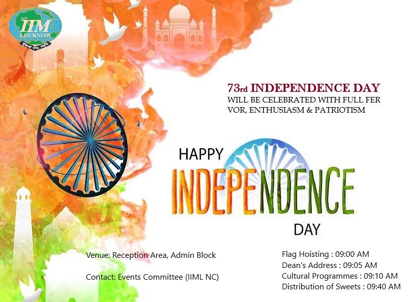 IIM Lucknow Noida Campus is all set to hoist the national flag on the occasion of India's 73rd Independence Day.

#IIML #proudmoments #flaghoisting #BeingIndian