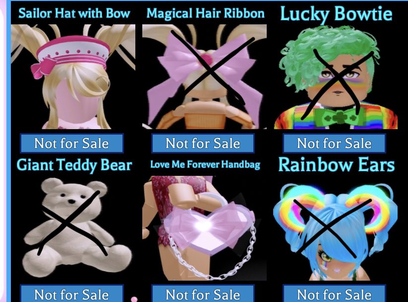 KyraPimp's tweet photo. Wish list the ones with a x on it I don’t want :3 #royalehightrading https://t.co/1vcEi8qr10