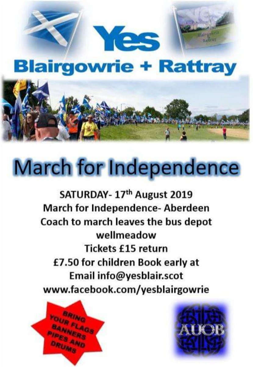 kuantancurls's tweet photo. This Saturday!
Join the march #ForIndependence #AllUnderOneBanner in #Aberdeen.
Still some seats available on the #Blairgowrie coach, pick-up in #Birnam at 0930hrs then #Forneth, #Blairgowrie, #Alyth and #Kirriemuir. The return journey will leave Aberdeen no later than 1700hrs. https://t.co/Z0UvOG3y8v