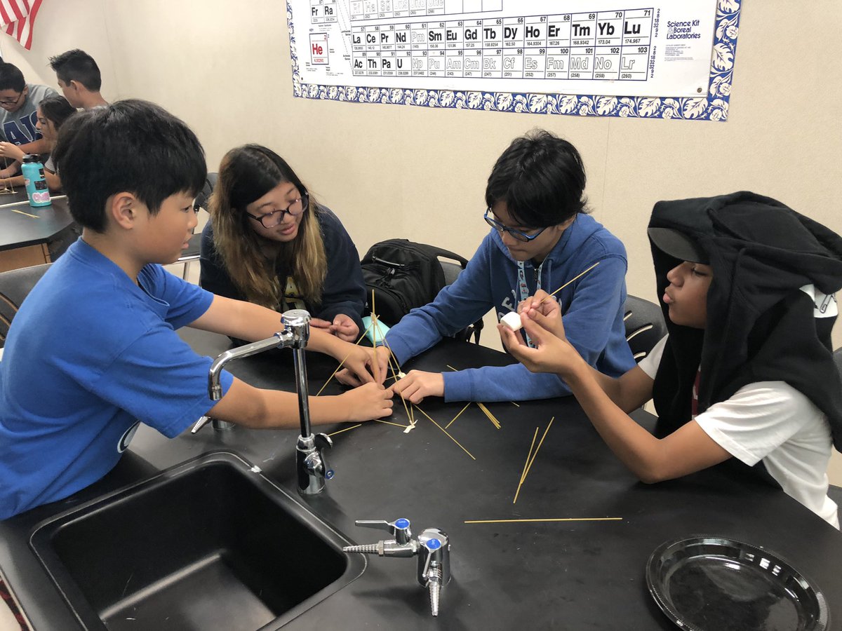 Rinkerscience's tweet photo. #marshmallowchallenge 
It took some students a little longer, but communication and collaboration paid off! Highest of the day was 28.5” (72 cm) https://t.co/IOmwUEJjI7