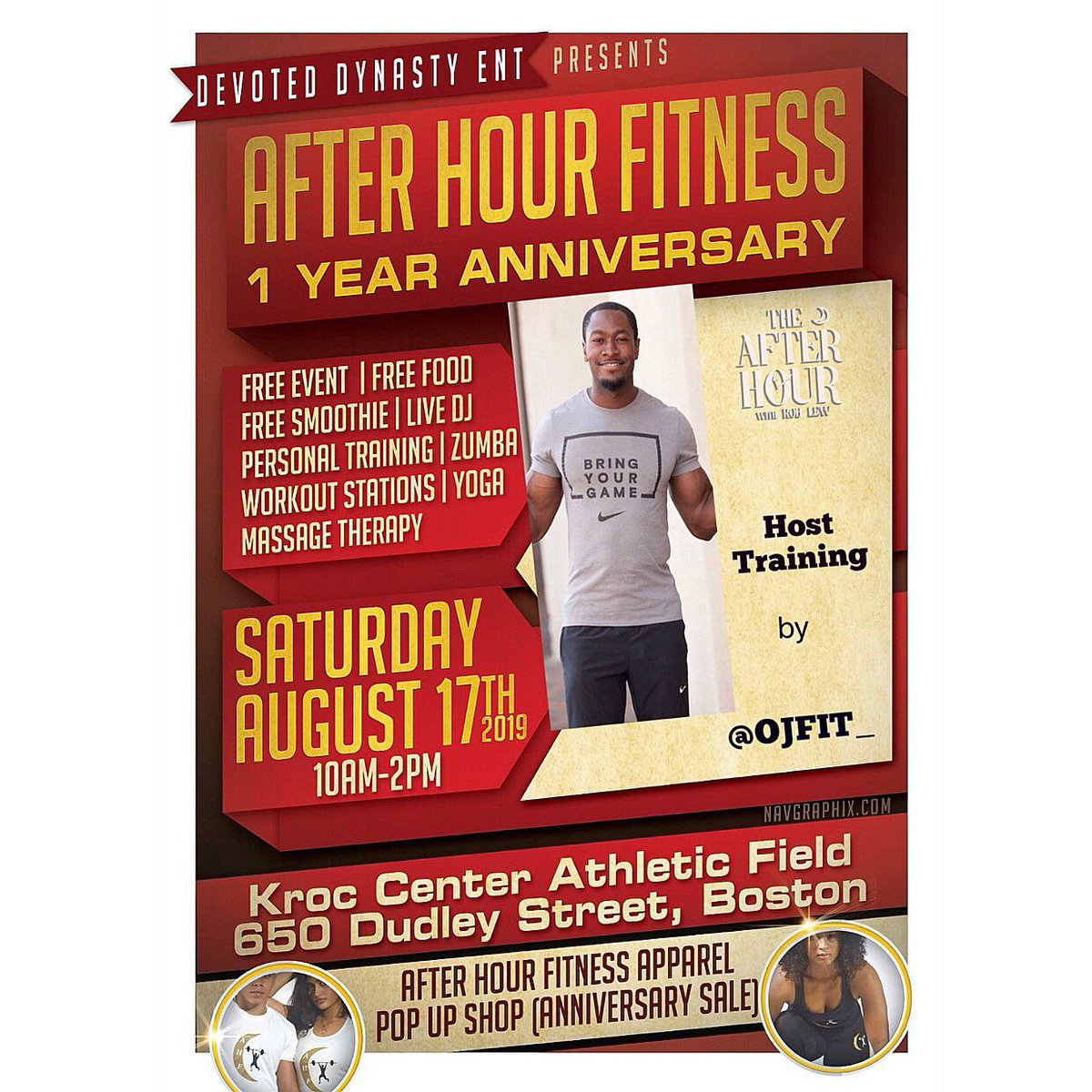 #afterhourfitness see y’all Saturday! 10AM Sharp!

Free Fitness classes and walkthroughs #Retweet #BostonFitness