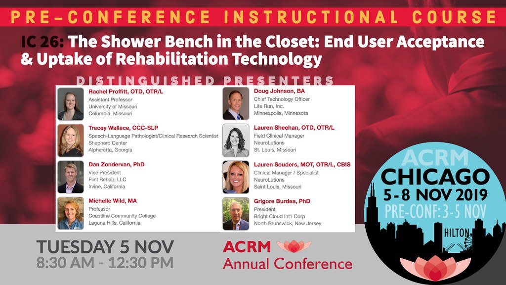 ACRMTechGroup's tweet photo. #ACRM2019 IC 26:The #ShowerBench in the Closet: End User Acceptance & Uptake of #Rehabilitation #Technology
https://t.co/hJfp1iinmO
Concepts & real-world examples of #Rehabtech in various phases of development & implementation
#assistivetech #RehabResearch #IRL #MedEd #technology https://t.co/dY6w87z0SK