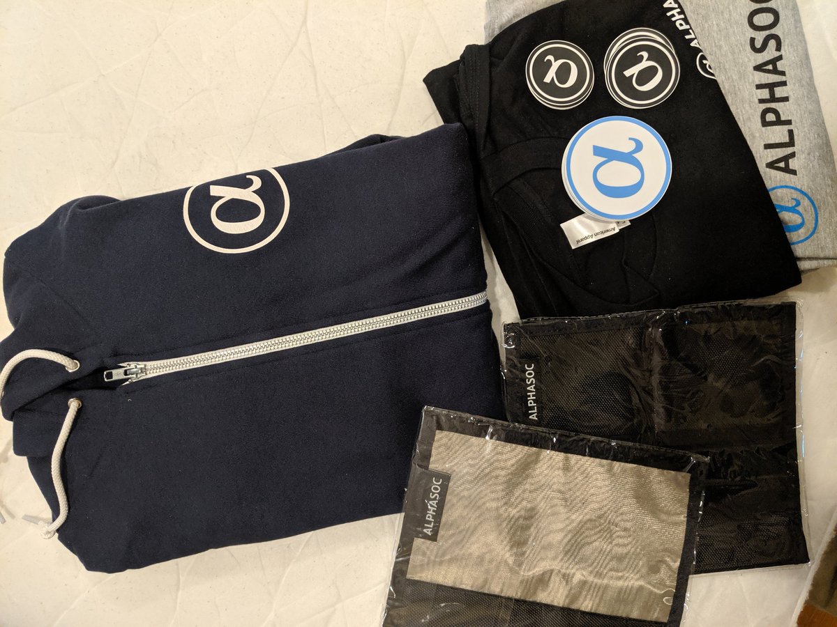 Jonsingalong's tweet photo. Had severe FOMO from missing BH/DefCon in Vegas. Saw @alphasoc was giving out some Faraday bags and they sent me one...AND SO MUCH MORE. Awesome job guys! https://t.co/kq4JQ0ovAg