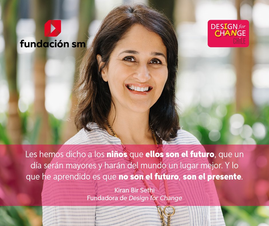 Ediciones_SM's tweet image. #DesignForChange es una metodología que tiene 4 pasos para cambiar la realidad del estudiante: #Sienten #Imagina #Actúa #Comparte 
La impulsora de este movimiento #KiranBirSethi estará en Santiago el 5 de septiembre 😍

Inscríbete en: (link: bit.ly/31nVy2i) 

@chiledfc