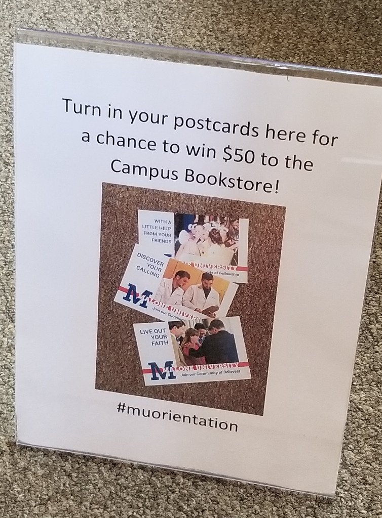 MaloneU's tweet photo. Move-in day is only 1 week away! Bring these postcards with you! The more you bring, the better your chances for prizes! #muorientation #malonelife #welcomehome https://t.co/YXxwSGIyrY