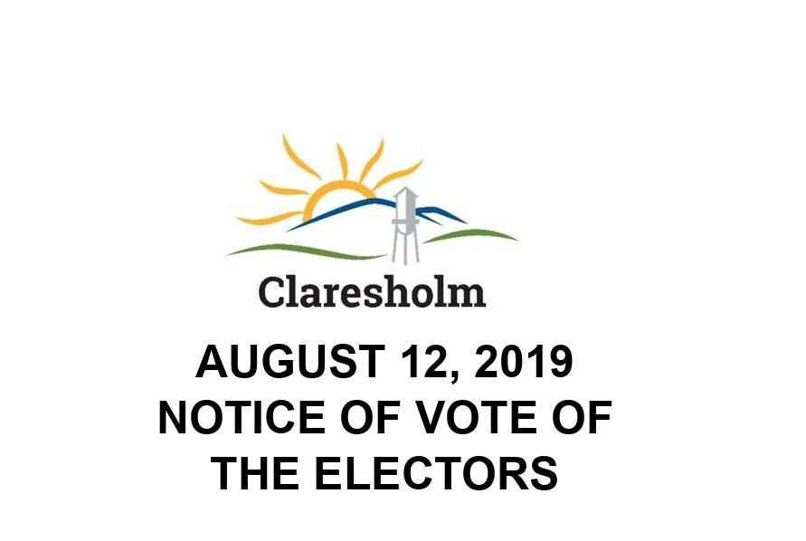 ClaresholmTown's tweet image. Notice of Vote of the Electors RE: Bylaw #1674, a Borrowing Bylaw to be held Monday, September 30, 2019. Please visit our website for details. #Claresholm claresholm.ca/government/ele…