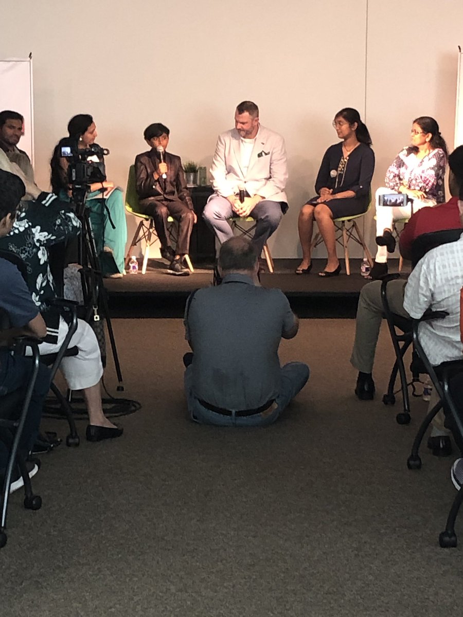 FriscoChamber's tweet photo. #IFTalks tonight with Frisco youngest entrepreneurs! Discussion tonight: What it’s like to be a young entrepreneur and what it’s like to raise an entrepreneur. Prince is only 9 years old and Gouzia, who has been developing her product for six years is a senior in HS. https://t.co/rWB9W1s9AF
