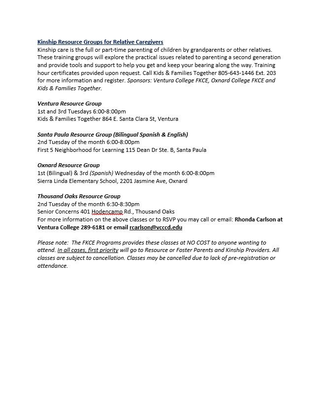 KandFT's tweet photo. Check out all the August &amp; September classes and trainings in Ventura County presented by Ventura College Foster &amp; Kinship Care (FKCE) Program! 

#Ventura #Foster #ResourceFamily #Kinship #Adoption #Family https://t.co/WDsLam2LGF
