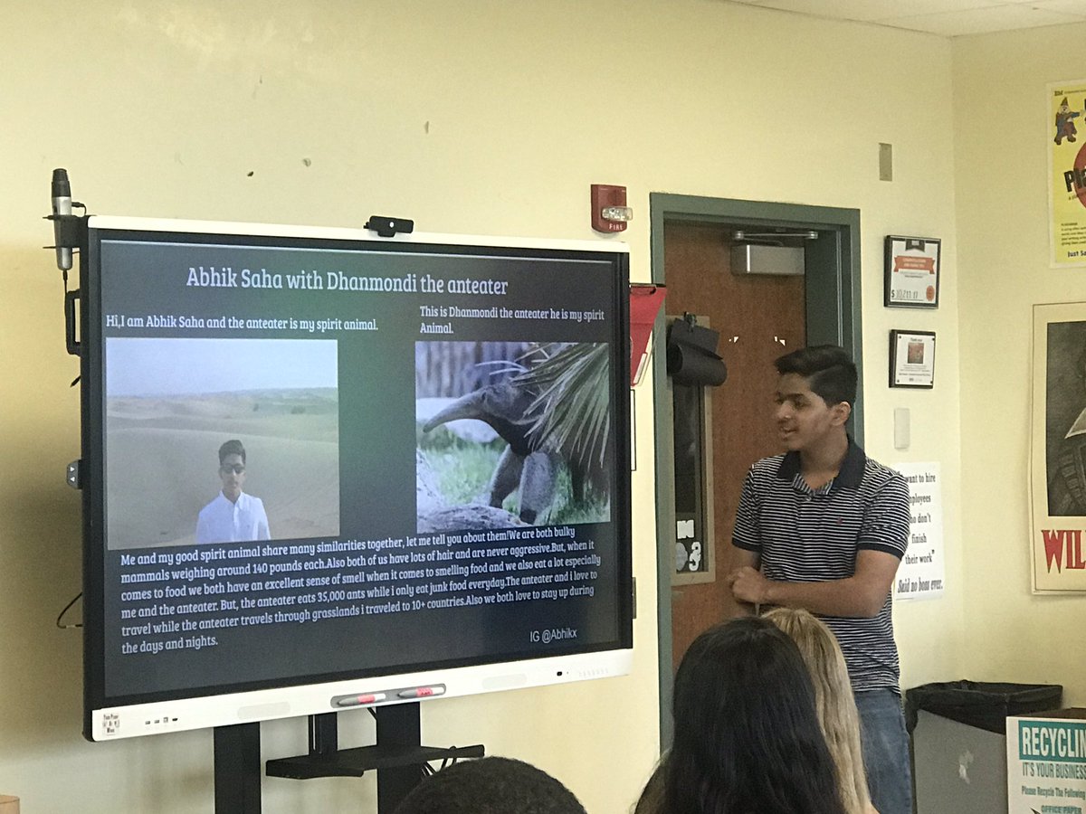 RawsonMs's tweet photo. Freshman EGP students presenting their Spirit Animal introduction slides on the SMART Panel. @pbcsd @SuncoastHighFL https://t.co/xZDl31pWoU