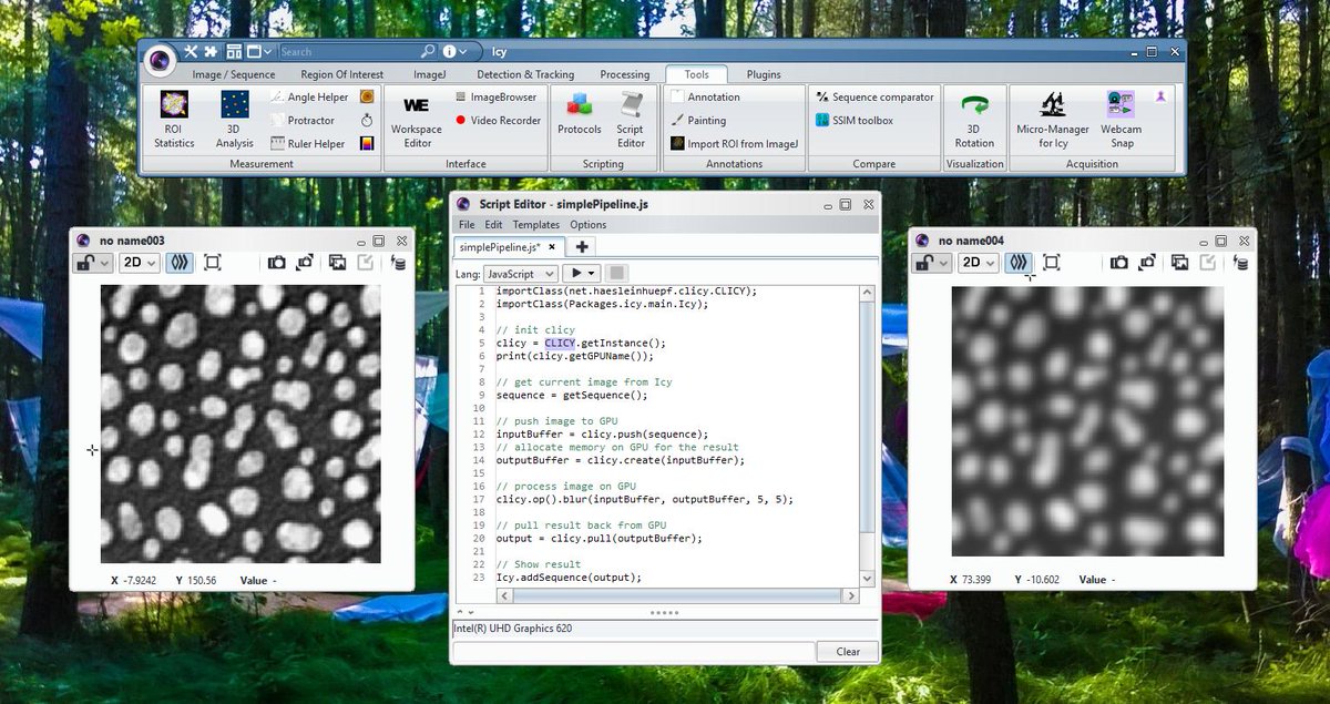 haesleinhuepf's tweet photo. What happens if you leave jar files from @Icy_BioImaging and #clij in a folder unattended?
#clicy - GPU-accelerated image processing using #OpenCL as cool as ice 😎
https://t.co/W8zSm0JzsH (for early adopters only 😉) https://t.co/fXTWYXzAiG