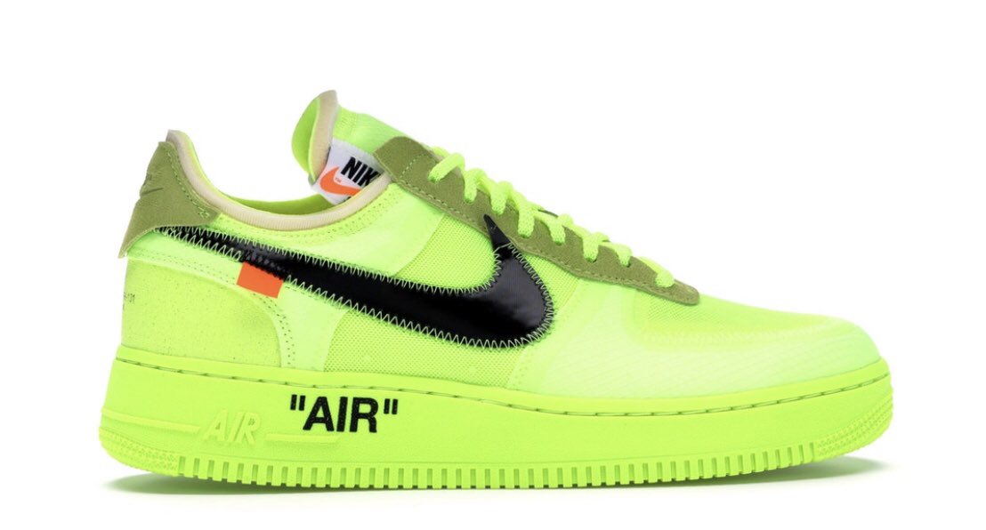 MaterialDope's tweet image. Off-white volt lime green Air Force 1
$150