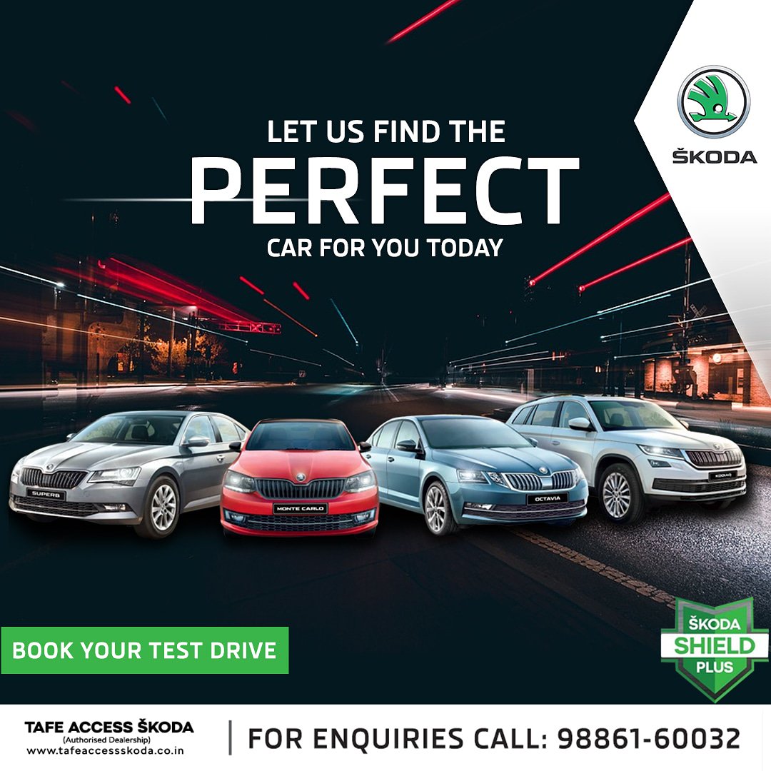 SkodaTafe's tweet photo. It's that time of the month where you get a chance to avail exciting offers on each Skoda car. So, when are you planning to book the test drive? #PerfectCar #SkodaIndia #Skoda #TafeSkoda #Banaglore https://t.co/WPu1xcjhGu
