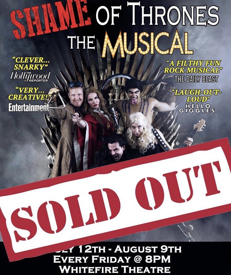 GOTtheMusical's tweet photo. 2 shows left and #shameofthrones is sold out and done! Thanks to all that came out to support and laugh! Now our watch is over... https://t.co/L3i9Hvtk8s