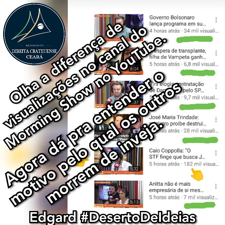 modiccrateus's tweet photo. O Morning Show da JP sem a inteligência do Caio Coppola não teria vida longa. Com sutileza e educação o jovem rapaz bota todos os outros integrantes ( esquerdistas ) no bolso.

"Olha Edgard, melhor um latifúndio de fala, do que um deserto de ideias”. 

#EdgardDesertoDeIdeias https://t.co/rGIhVnUyW0