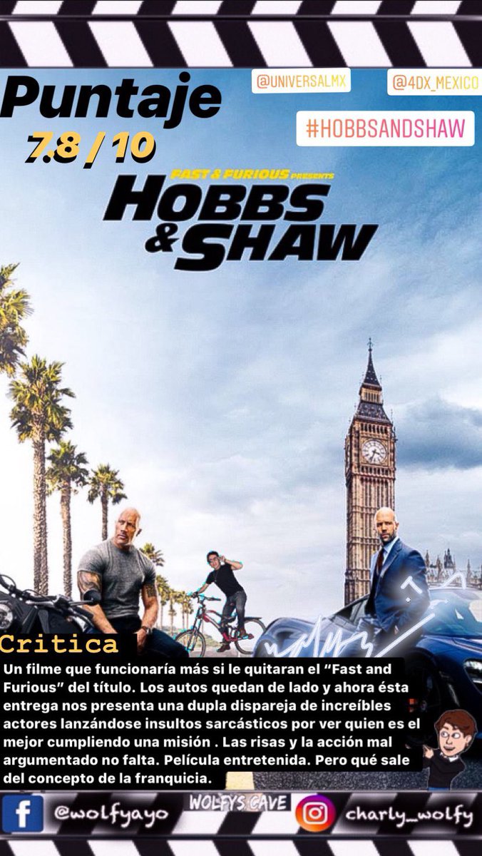 alonso_charly's tweet photo. ¡Critica! 🐺
Gracias por la invitación a @CineInvitas @4DXMEXICO & @UniversalMX 🙏🏻
Abre la imagen para leer mi crítica y puntaje. 😱 Sígueme en mis redes sociales para más info. #critica ##FastandFuriousHobbsandShaw #HobbsYShaw #universalstudios #wolfyscave https://t.co/1COOV0eOlT