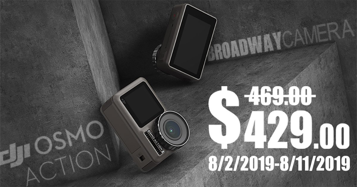 BroadwayCamera's tweet photo. DJI's Osmo Action is on sale for a limited time at https://t.co/zAb19GuuNL! Save $40 on DJI's popular dual screen action camera with RockSteady image stabilization and 4K HDR video recording until August 11th, 2019: https://t.co/9238YklvkY https://t.co/RqyNW42XSj