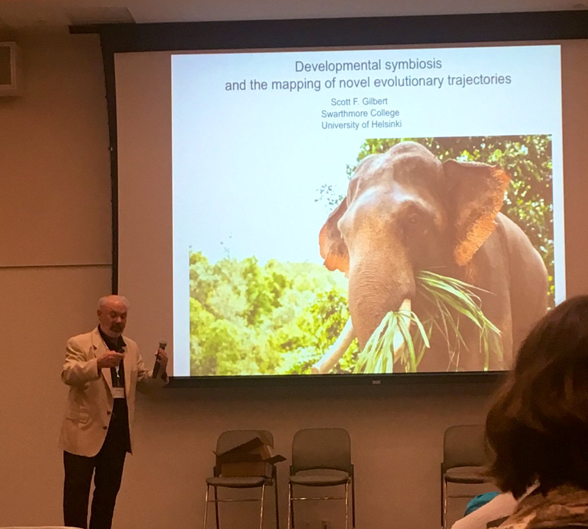 Crepidulatrix's tweet photo. Scott Gilbert speaking on holobiont evodevo - we are ecosystems #EvoDevo19 https://t.co/6iTCkyS08a