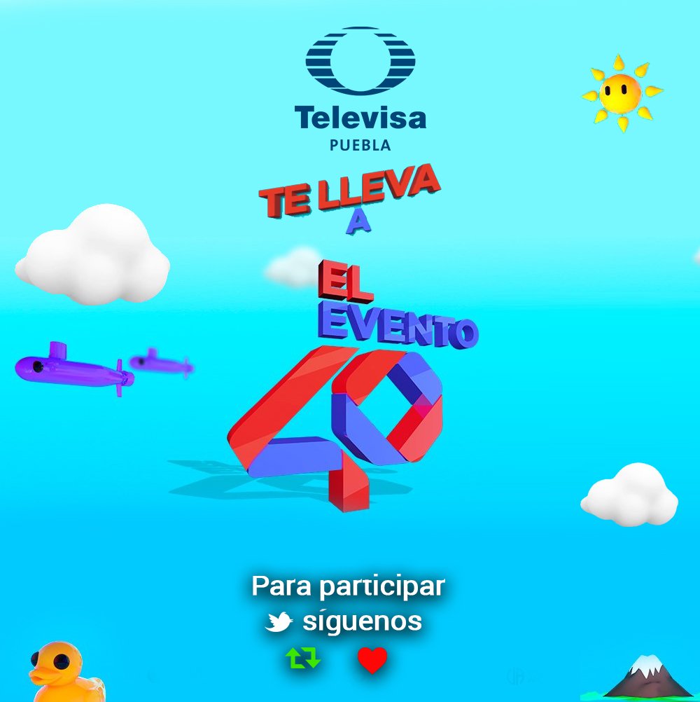 TelevisaPuebla's tweet photo. Televisa Puebla #TeLleva a #ElEvento40Puebla, síguenos, dale ❤️, RT y responde a este tweet con la fecha y hora del evento, los 2 primeros en responder correctamente ganarán un pase doble. https://t.co/AWe7ZjtKCG