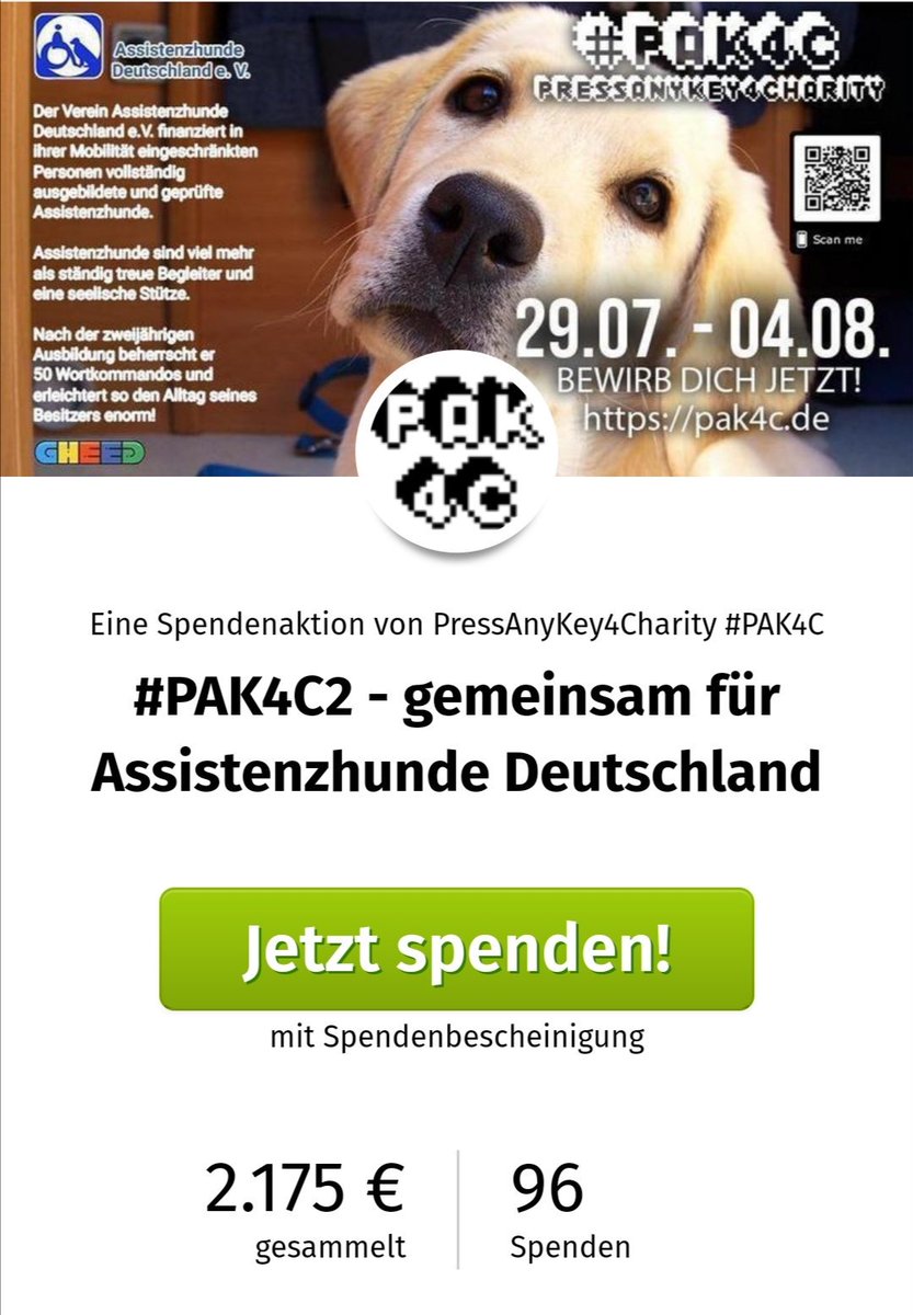 Ihr seid ja alle Wahnsinnig! Holy was für ein Stream. Ich habe noch immer  Gänsehaut! Vielen herzlichen Dank für die vielen <a href="/pak4c_/">PAK4C</a> Spenden via @betterplace_org für <a href="/AssistenzhundeD/">Assistenzhunde Deut.</a> wir standen heute noch bei 1.800,- und befinden uns aktuell bei 2.175,-! Unglaublich! #PAK4C