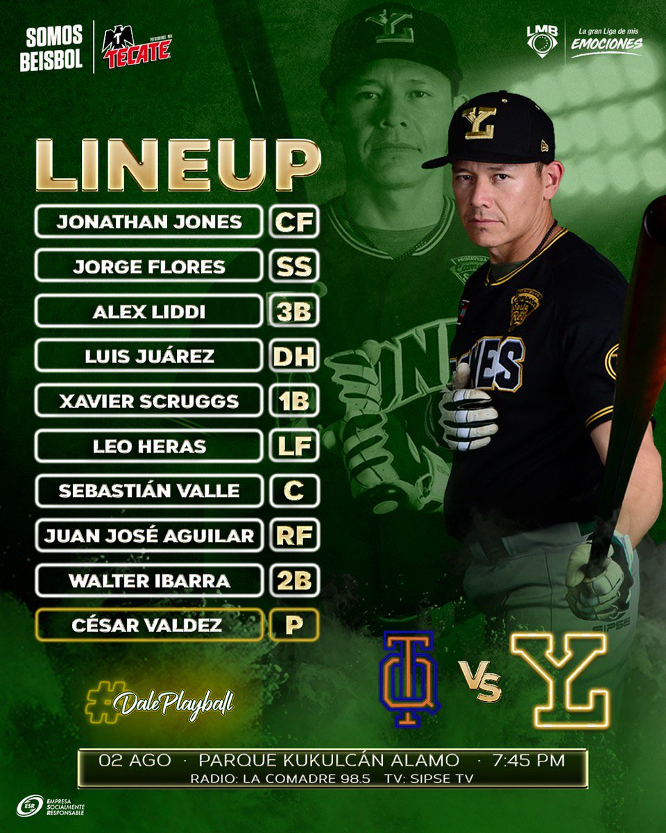 leonesdeyucatan's tweet photo. 📋| Con este Line Up nos enfrentaremos a los @tigresqroficial en el primer juego de la serie. 🦁💪
¡Vamos por la victoria! 🦁👋
Te esperamos 7:45 pm ⌚
#DalePlayBall #BeisVerde🌳 https://t.co/BLTWUjKV6g